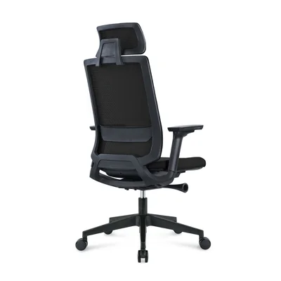 Ергономичен стол RFG Meteor X Black HB, дамаска и меш, до 130 kg, черна седалка, черна облегалка