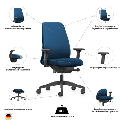 Ергономичен стол Interstuhl Every EV116, текстил, Synchronous механизъм, полиамидна основа, тъмносин