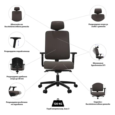 Rim Ергономичен стол Flexi Tech FX 1124, сив, сглобена мостра