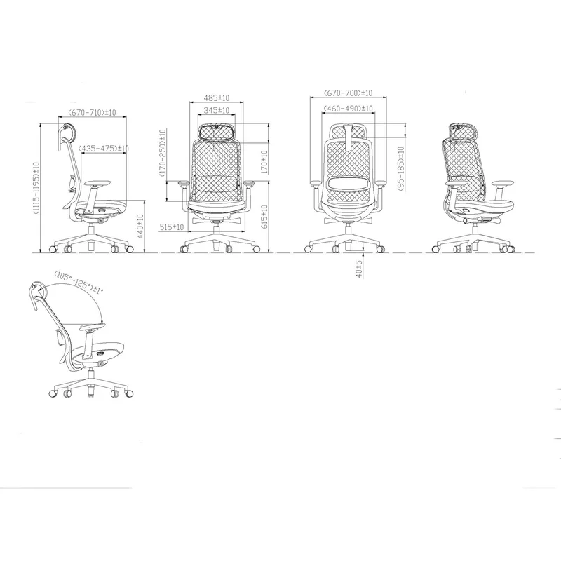 Ергономичен стол RFG Style HB, дамаска, до 130 kg, черен