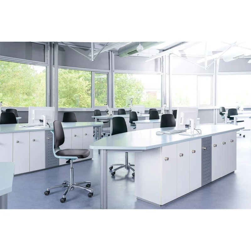 Лабораторен работен стол Bimos Labsit 9125, висок, до 120 kg, черен и бял