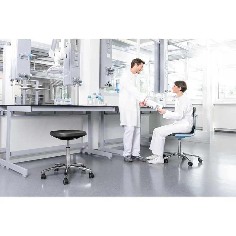 Лабораторен работен стол Bimos Labsit 9125, висок, до 120 kg, черен и сив