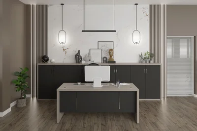 Бюро RFG Milano, 1600 х 790 х 750 mm, ПДЧ 40 mm, светъл дъб и тъмносиво