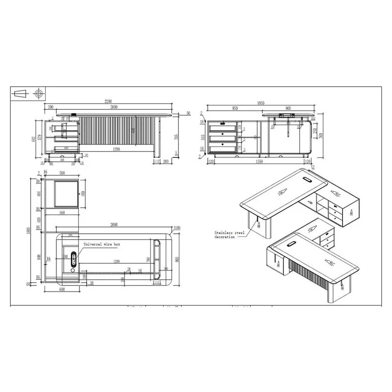 Бюро RFG Parma, 2200 х 1850 х 760 mm, ПДЧ 50 mm, орех и перлен графит