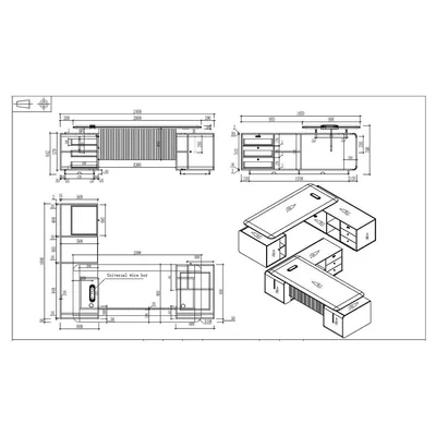 Бюро RFG Parma, 2400 х 1850 х 760 mm, ПДЧ 50 mm, орех и перлен графит
