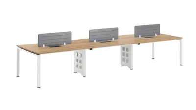 Бюро RFG Бенч Monaco, шестместно, 4200 х 1200 х 750 mm, ПДЧ 25 mm, плот бряст, бели метални крака