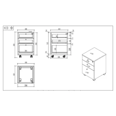 Контейнер за бюро RFG Paris, 400 х 420 х 620 mm, ПДЧ 16 mm, орех и светлосиво