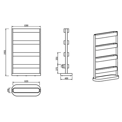 Стелаж RFG, метален Divider, въглеродна стомана, 1200 x 480 x 1980 mm, черен