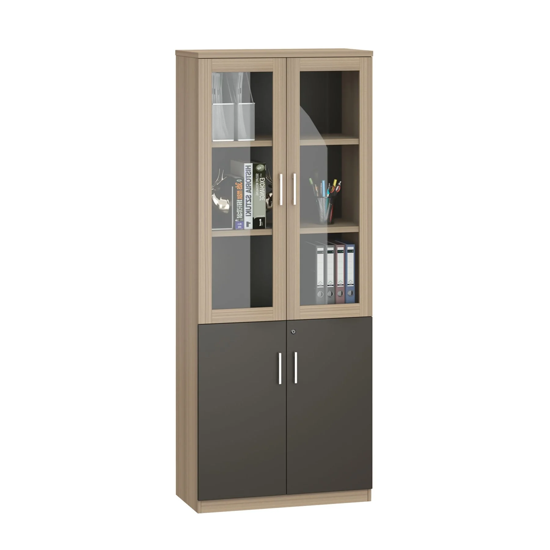 Шкаф RFG Milano, със стъклени врати, 800 х 400 х 2000 mm, ПДЧ, светъл дъб и тъмносиво