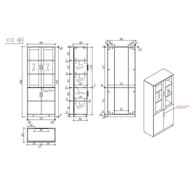 Шкаф RFG Monaco, със стъклени врати, 800 х 400 х 2000 mm, ПДЧ, бряст и бяло