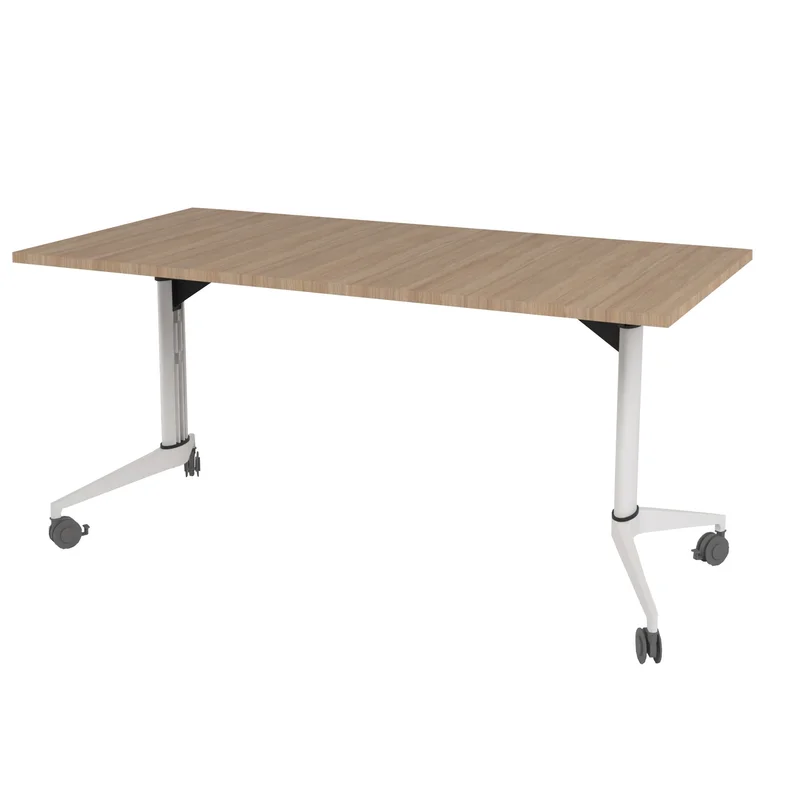 Конферентна маса RFG Flip, 160 x 80 x 74 cm, мобилна, сгъваема, правоъгълен плот, ПДЧ 25 mm, кехлибарен дъб, бели метални крака