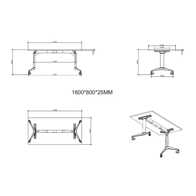 Конферентна маса RFG Flip, 160 x 80 x 74 cm, мобилна, сгъваема, правоъгълен плот, ПДЧ 25 mm, кехлибарен дъб, бели метални крака