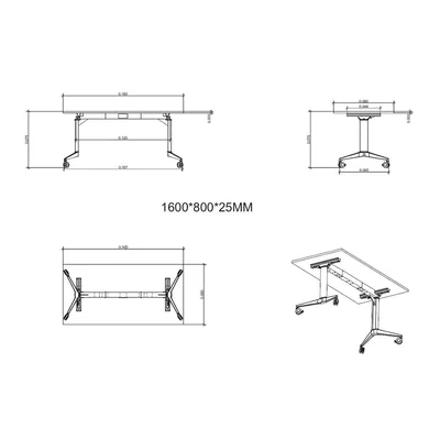 Конферентна маса RFG Flip, 160 x 80 x 74 cm, мобилна, сгъваема, правоъгълен плот, ПДЧ 25 mm, кехлибарен дъб, бели метални крака