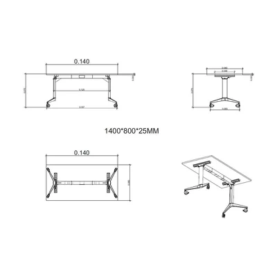 Конферентна маса RFG Flip, 140 x 80 x 74 cm, мобилна, сгъваема, правоъгълен плот, ПДЧ 25 mm, кехлибарен дъб, бели метални крака