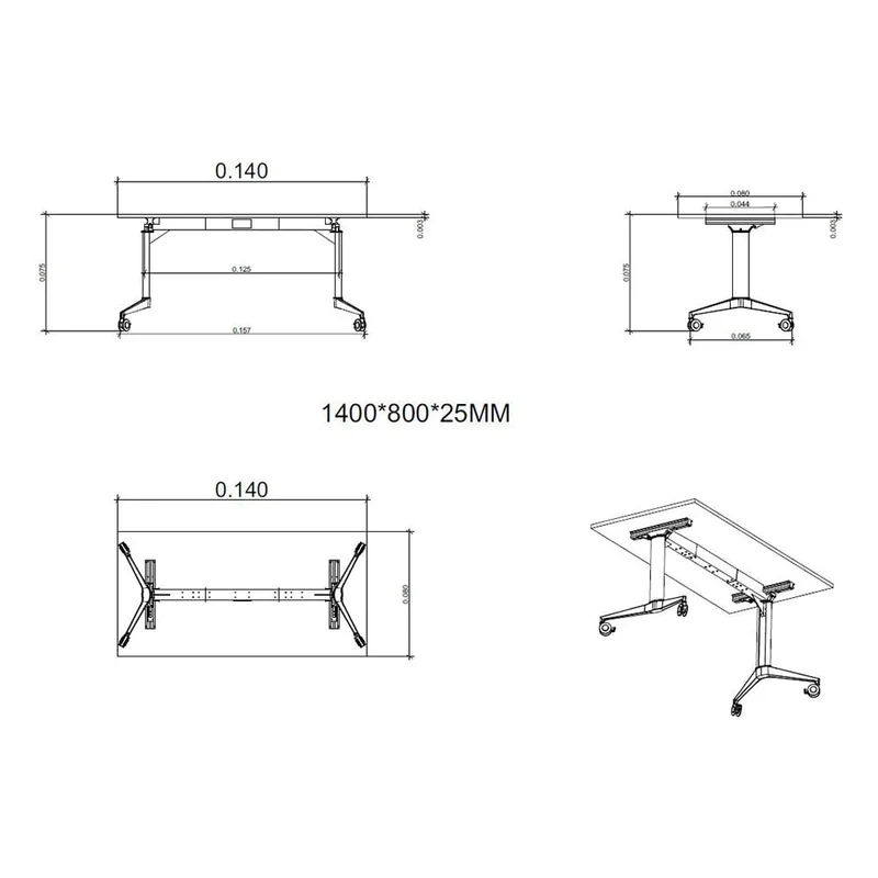 Конферентна маса RFG Flip, 140 x 80 x 74 cm, мобилна, сгъваема, правоъгълен плот, ПДЧ 25 mm, кехлибарен дъб, черни метални крака