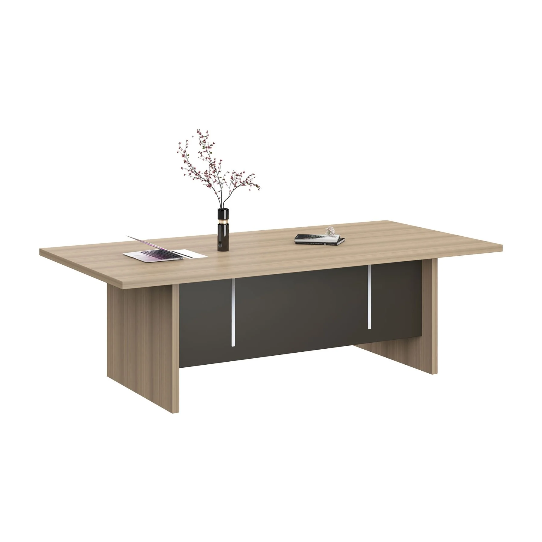 Заседателна маса RFG Milano, 2400 х 1200 х 750 mm, правоъгълен плот, ПДЧ 25 mm, светъл дъб и тъмносиво