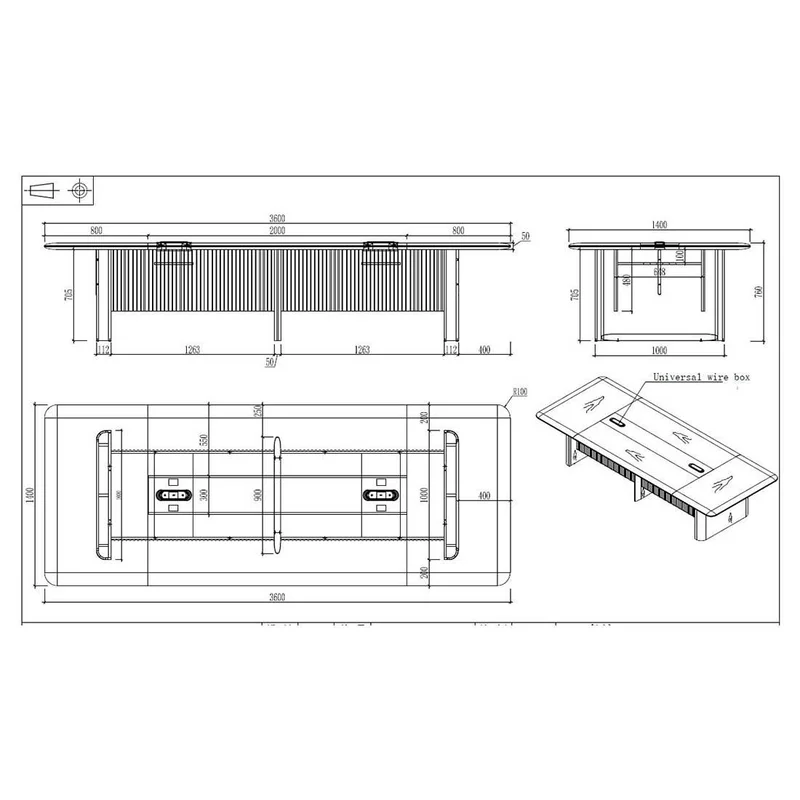 Заседателна маса RFG Parma, 3600 х 1400 х 750 mm, правоъгълен плот, ПДЧ 50 mm, орех и перлен графит