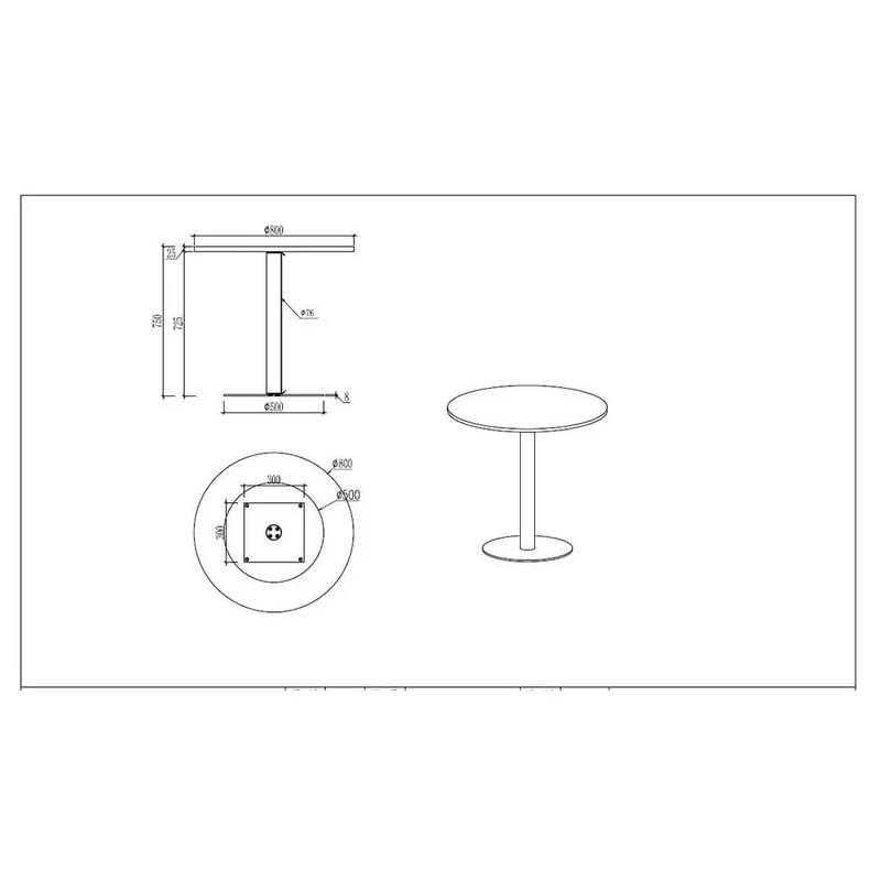 Заседателна маса RFG Barry, 800 х 800 х 750 mm, кръгъл плот, ПДЧ 25 mm, метална основа, бяла