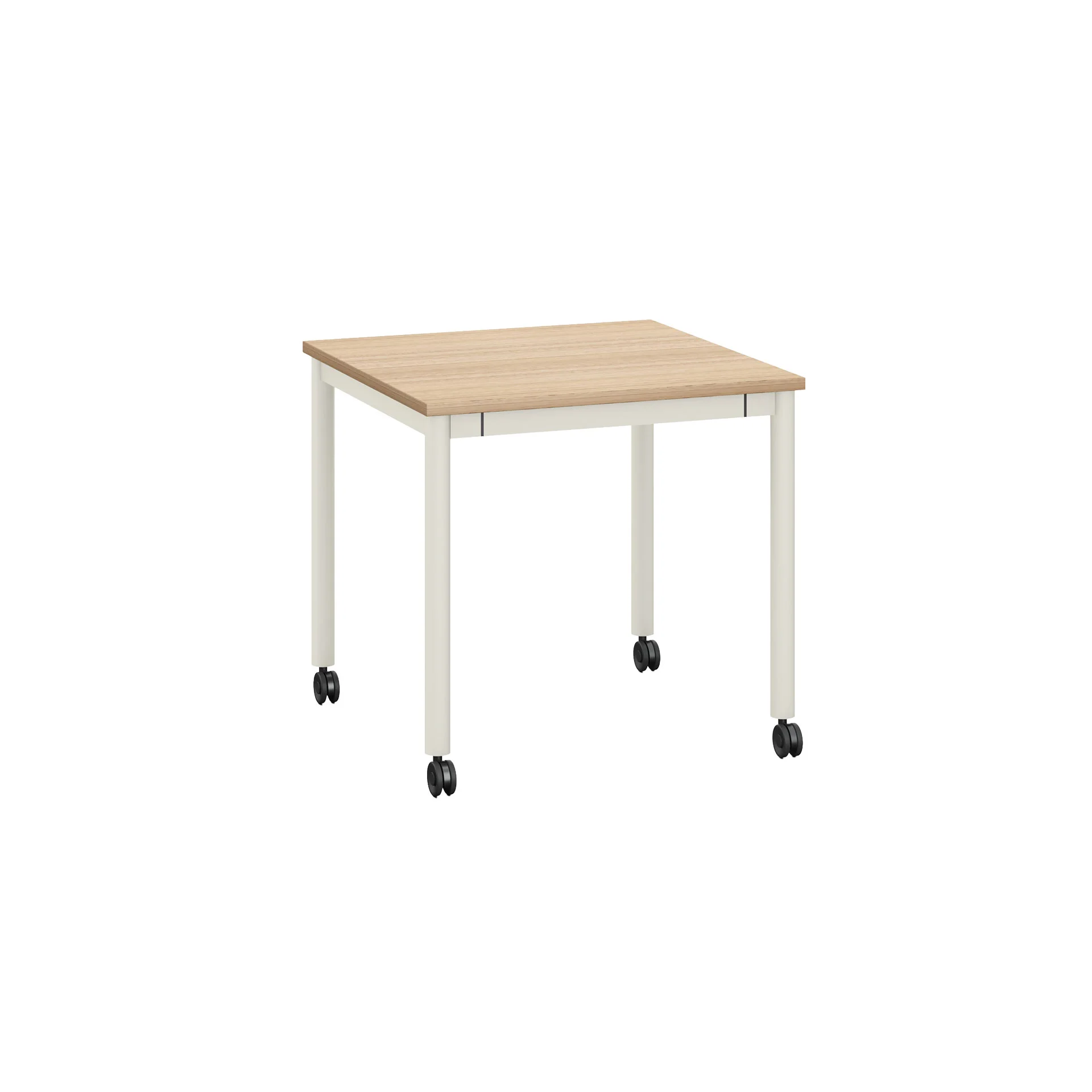 Маса Квадрат RFG Uni, с колелца, 800 x 800 x 750 mm, ПДЧ 25 mm, плот светъл дъб, бял метал