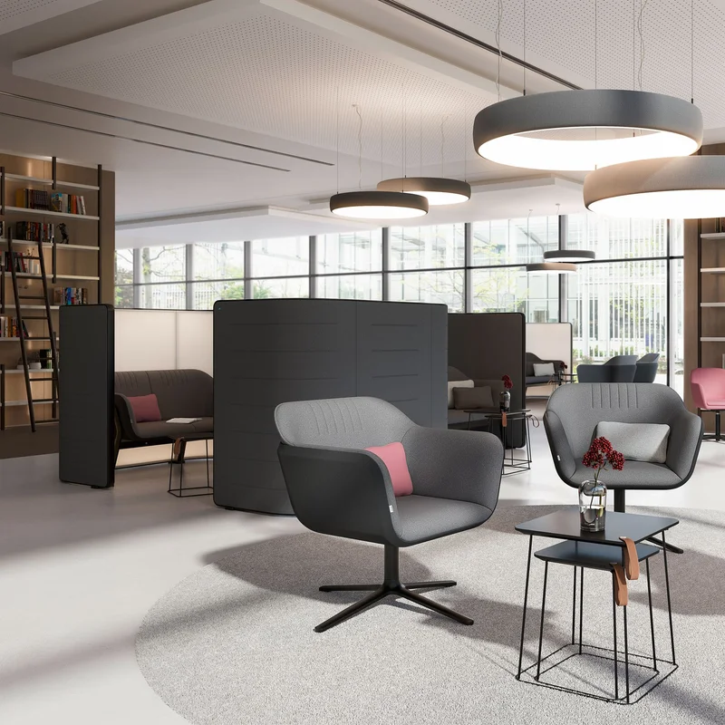 Ниска маса Interstuhl Hub HU920, правоъгълен плот, HPL, метална основа, черна, 2 броя в комплект