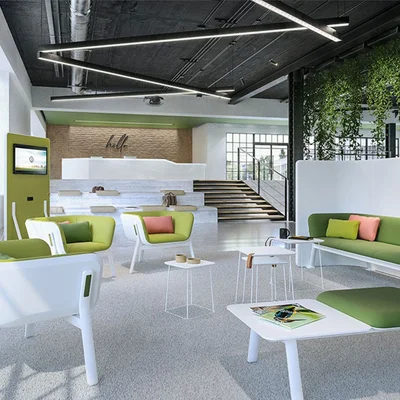 Ниска маса Interstuhl Hub HU920, правоъгълен плот, HPL, метална основа, бяла, 2 броя в комплект