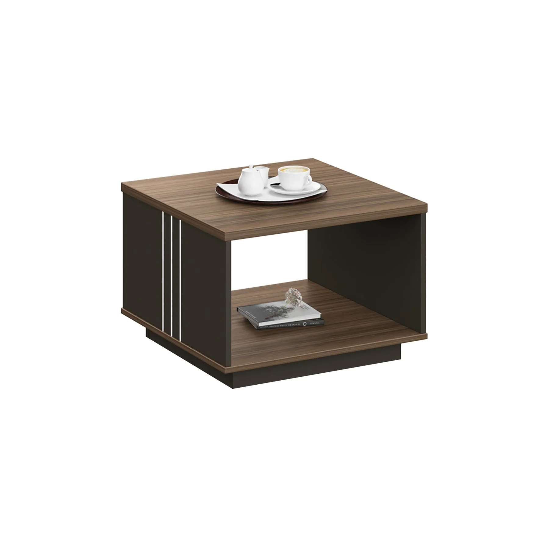 Ниска маса RFG Chicago, 600 х 600 х 420 mm, квадратен плот, ПДЧ 25 mm, дъб Рейн и тъмносиво
