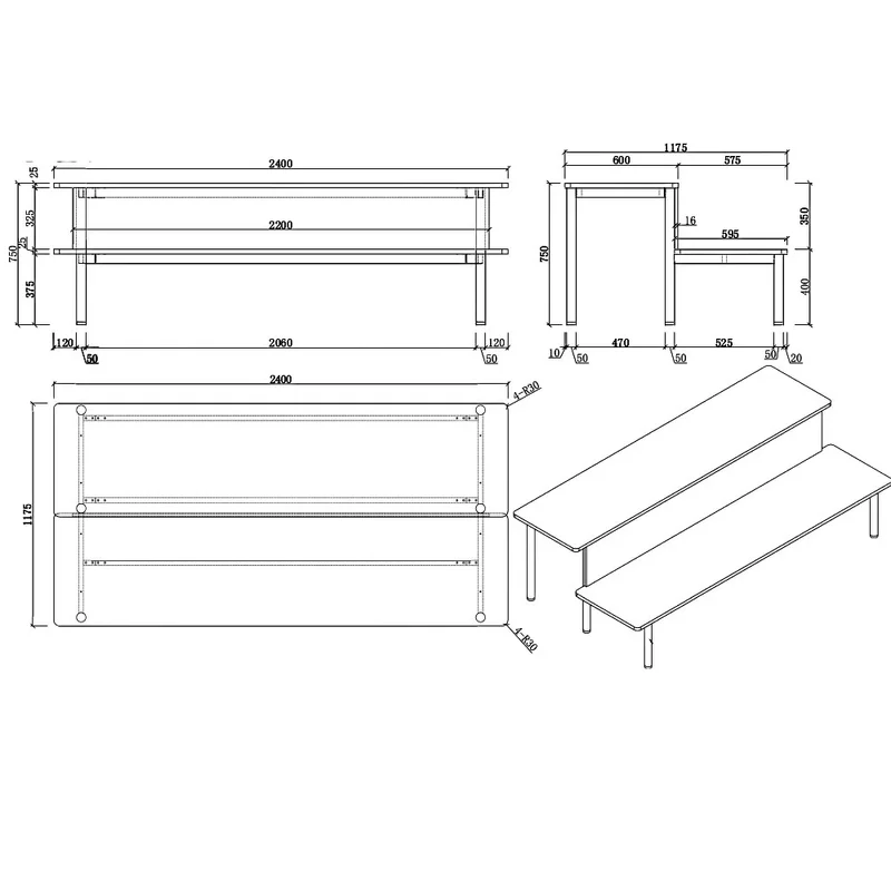 Подиум RFG Uni, 2400 x 1175 x 750 mm, тъмносив корпус, бял метал