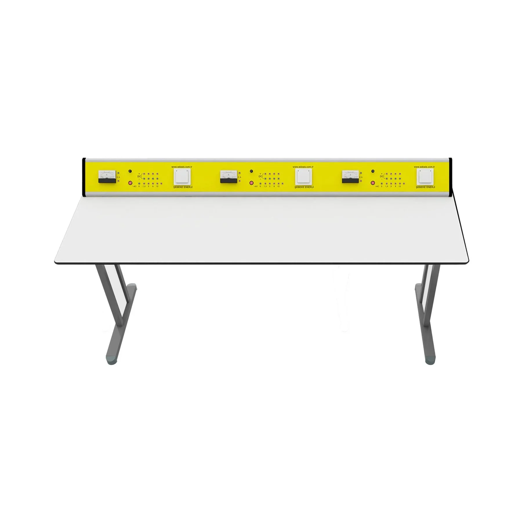 Ученическа маса RFG Flat, лабораторна, над VII клас, 180 х 60 х 75 cm, HPL плот, метални крака, жълто-бяла, сглобена мостра