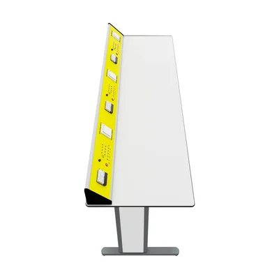 Ученическа маса RFG Flat, лабораторна, над VII клас, 180 х 60 х 75 cm, HPL плот, метални крака, жълто-бяла, сглобена мостра