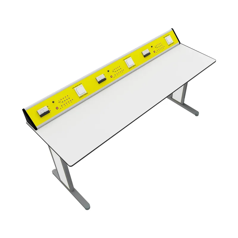 Ученическа маса RFG Flat, лабораторна, над VII клас, 180 х 60 х 75 cm, HPL плот, метални крака, жълто-бяла, сглобена мостра
