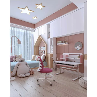 Бюро RFG с регулируема височина Ergo Light 1003A, MDF плот, метални крака, розово