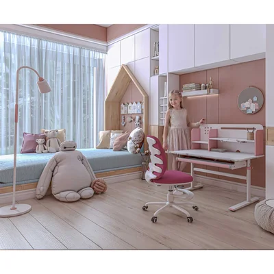 Бюро RFG с регулируема височина Ergo Light 1003A, MDF плот, метални крака, розово