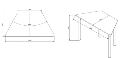 Ученическа маса RFG Trapez, над VIII клас, 1250 х 600 х 750 mm, модулна, трапецовидна, HPL, бял плот със заоблени ъгли, сиви метални крака
