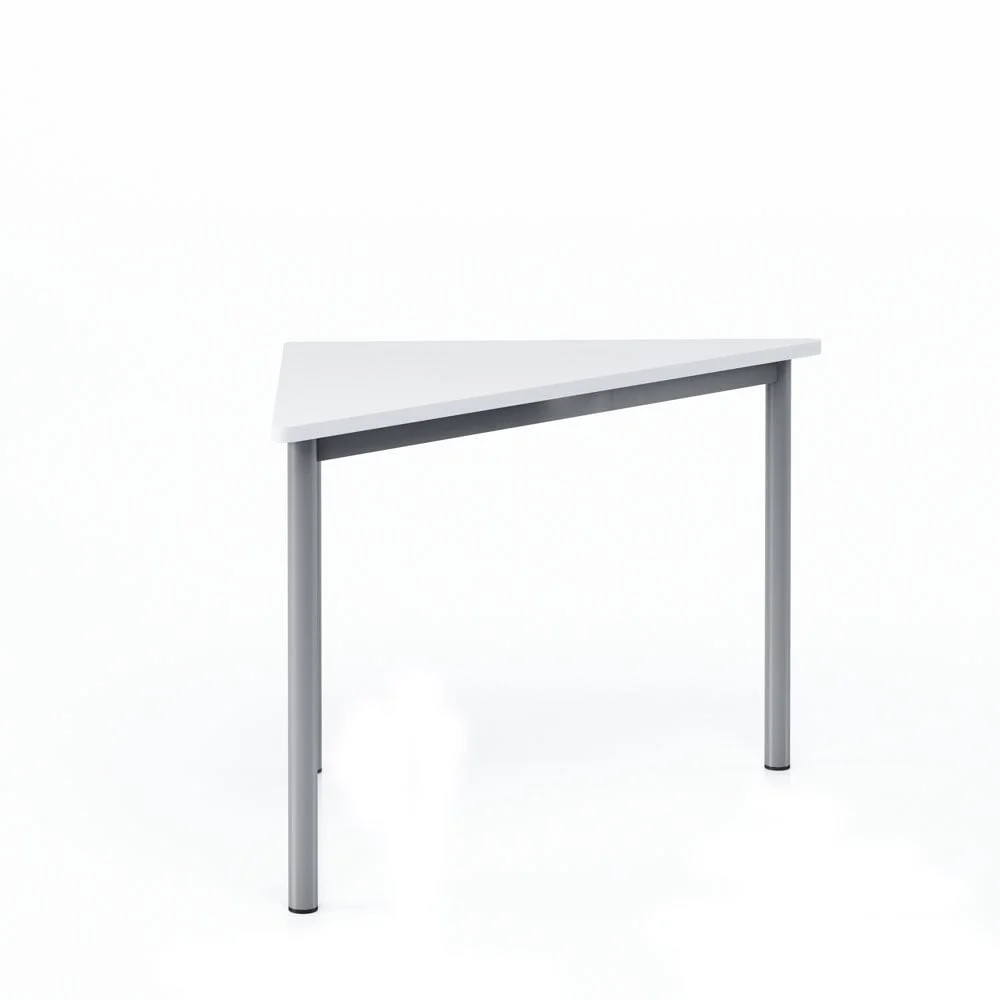 Ученическа маса RFG Trapez 45, над VIII клас, 650 х 1250 х 750 mm, модулна, триъгълна, MDF бял плот, сиви метални крака
