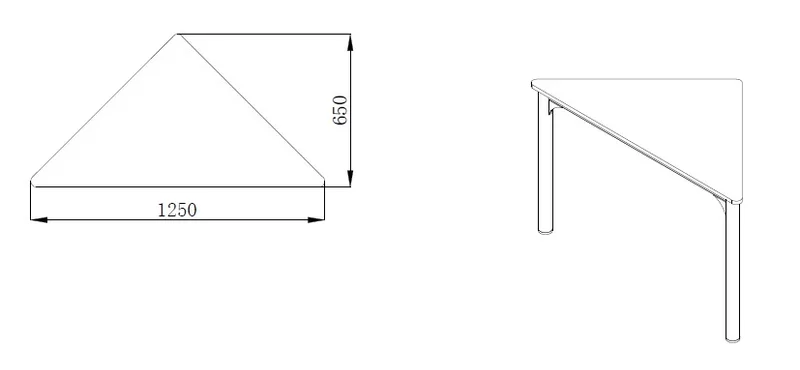 Ученическа маса RFG Trapez 45, над VIII клас, 650 х 1250 х 750 mm, модулна, триъгълна, HPL, бял плот, сиви метални крака