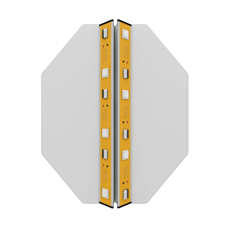 Лабораторна маса по физика RFG Hexa, над VII клас, 1700 х 1400 х 750 mm, HPL плот, жълто-бяла