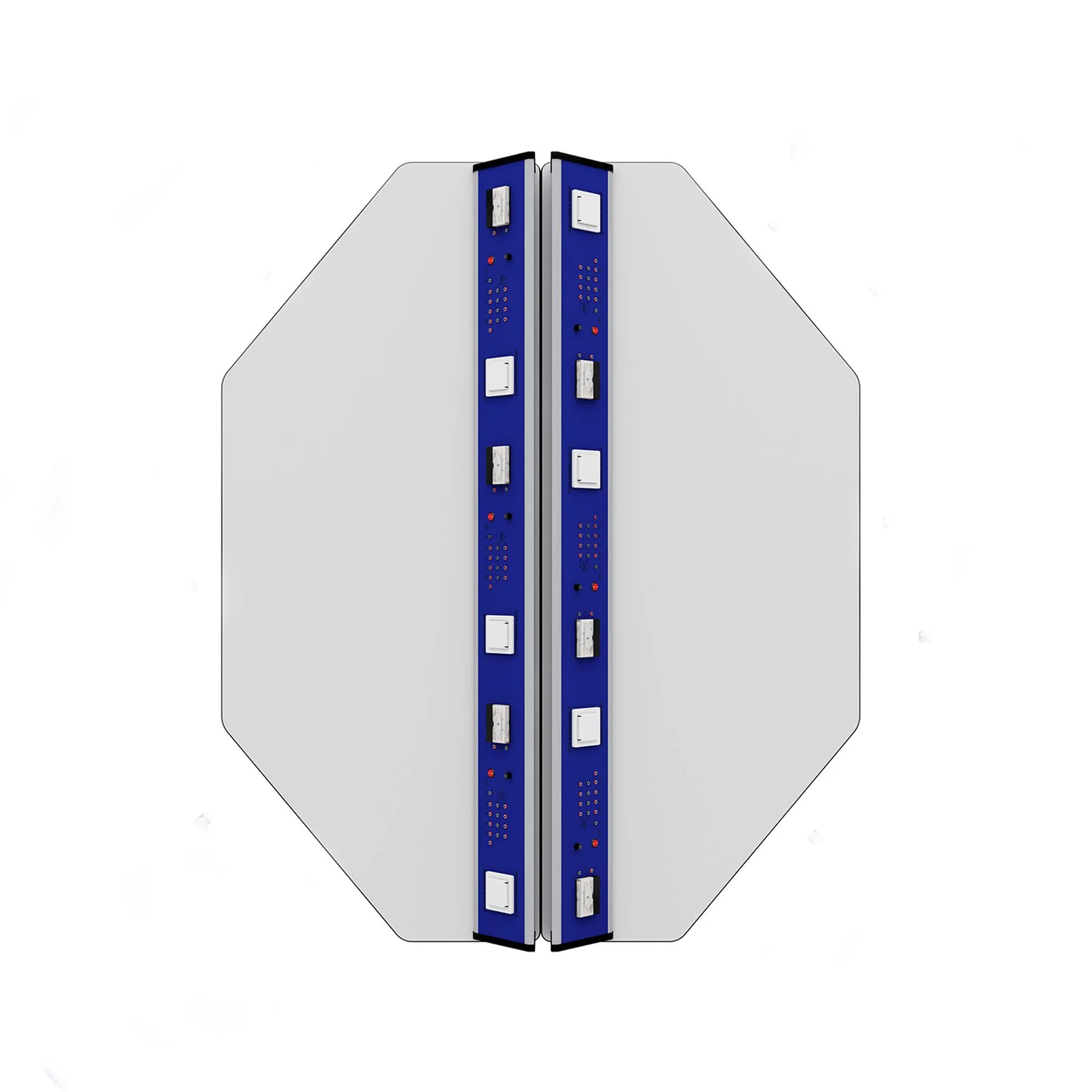 Лабораторна маса по физика RFG Hexa, над VII клас, 1700 х 1400 х 750 mm, HPL плот, синьо-бяла