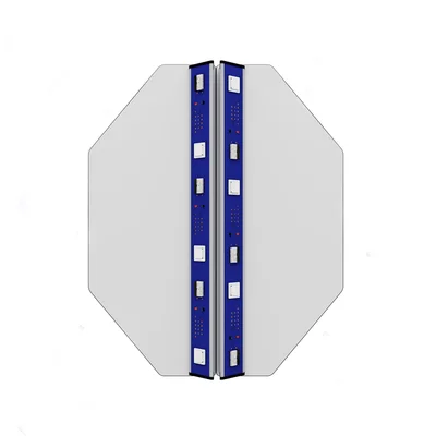 Лабораторна маса по физика RFG Hexa, над VII клас, 1700 х 1400 х 750 mm, HPL плот, синьо-бяла