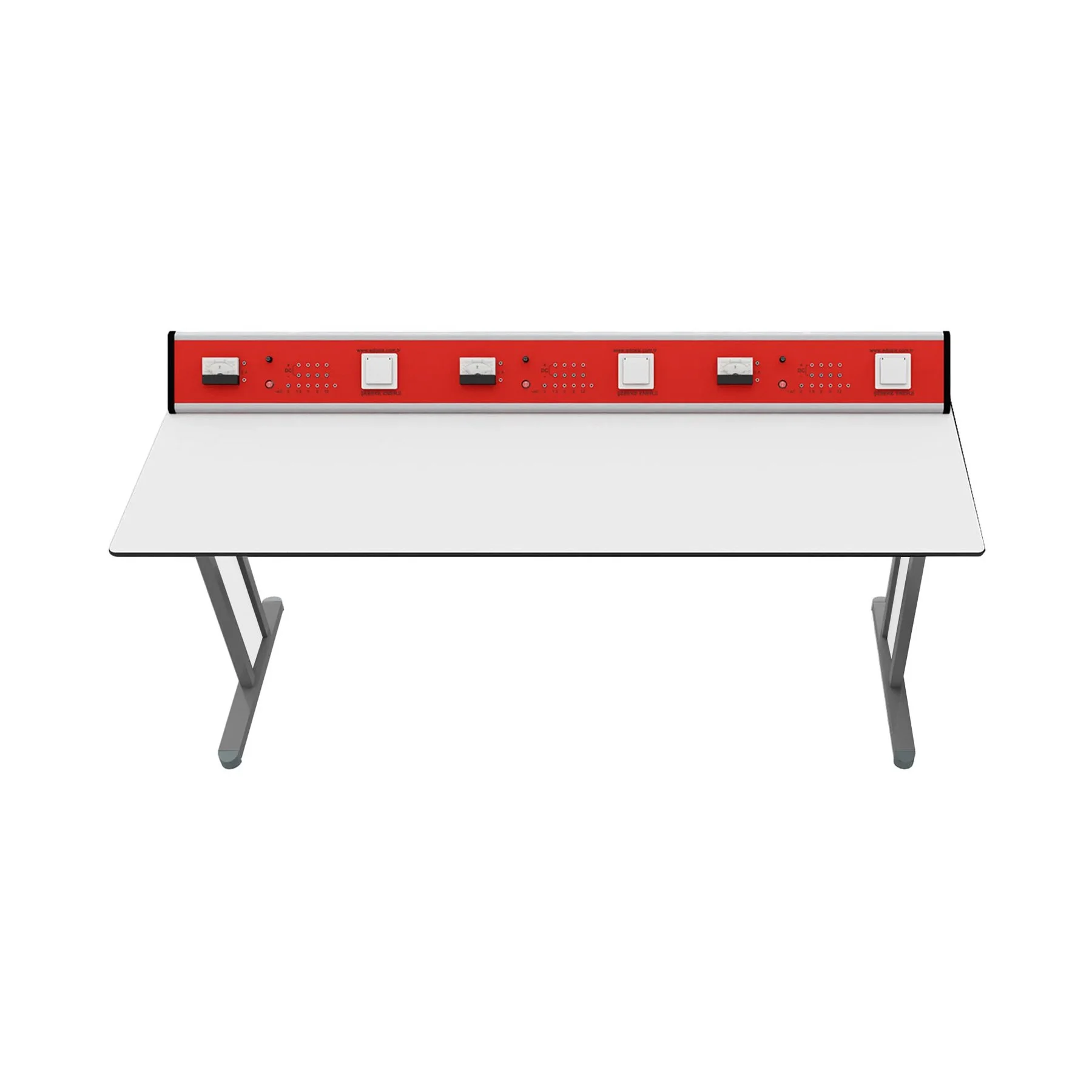 Ученическа маса RFG Flat, лабораторна, над VII клас, 180 х 60 х 75 cm, метални крака, червено-бяла