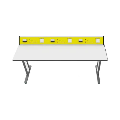 Ученическа маса RFG Flat, лабораторна, над VII клас, 180 х 60 х 75 cm, метални крака, жълто-бяла
