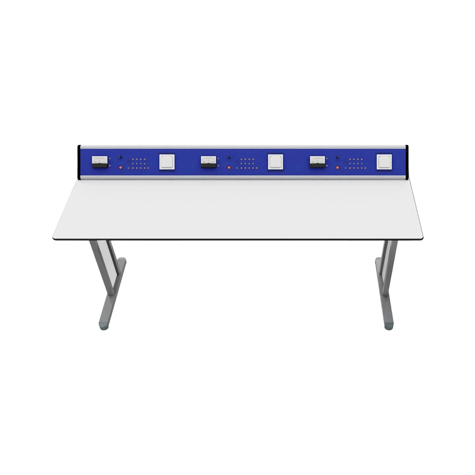 Ученическа маса RFG Flat, лабораторна, над VII клас, 180 х 60 х 75 cm, HPL плот, метални крака, синьо-бяла