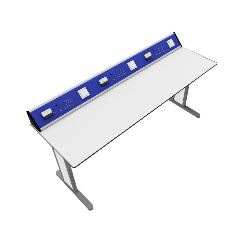 Ученическа маса RFG Flat, лабораторна, над VII клас, 180 х 60 х 75 cm, HPL плот, метални крака, синьо-бяла