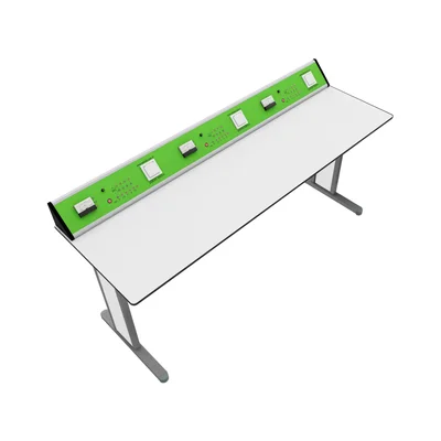 Ученическа маса RFG Flat, лабораторна, над VII клас, 180 х 60 х 75 cm, метални крака, зелено-бяла