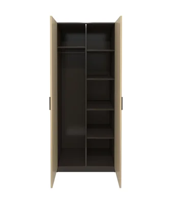 Гардероб RFG Milano, с рафтове, 800 х 550 х 2000 mm, ПДЧ 18 mm, светъл дъб и тъмносиво