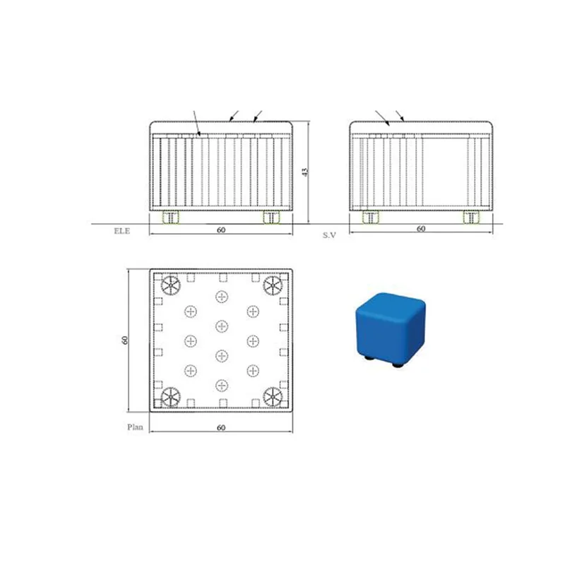 Табуретка RFG Cube, квадратна, екокожа, 60 х 60 х 43 cm, жълта
