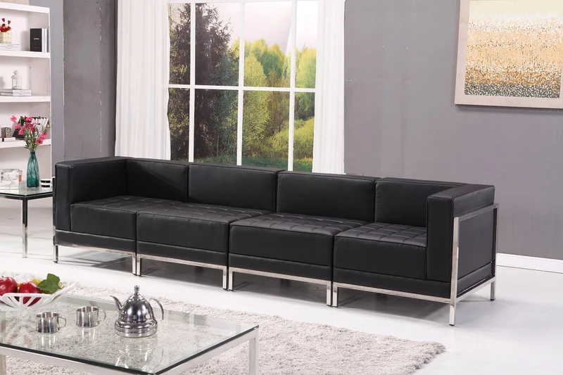 Диван RFG Neo, двуместен, екокожа, метална основа, 1450 х 720 х 700 mm, черен