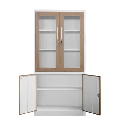 Шкаф RFG, медицински, със стъклени врати, 900 х 400 х 1850 mm, кехлибарен дъб и бяло
