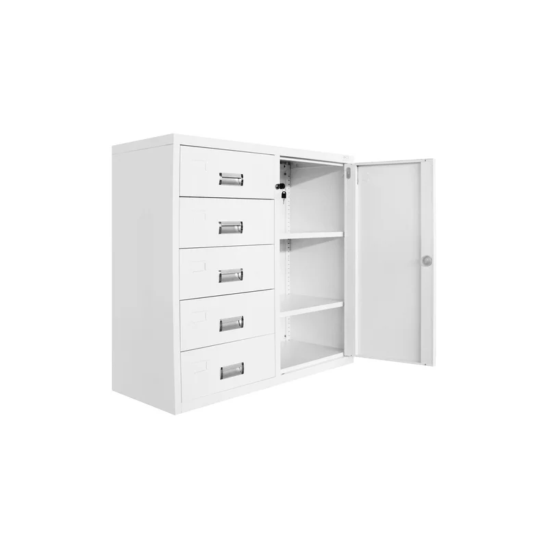 Кардекс RFG, метален, 1 x 5 чекмеджета, с шкаф, 90 х 40 х 90 cm, бял