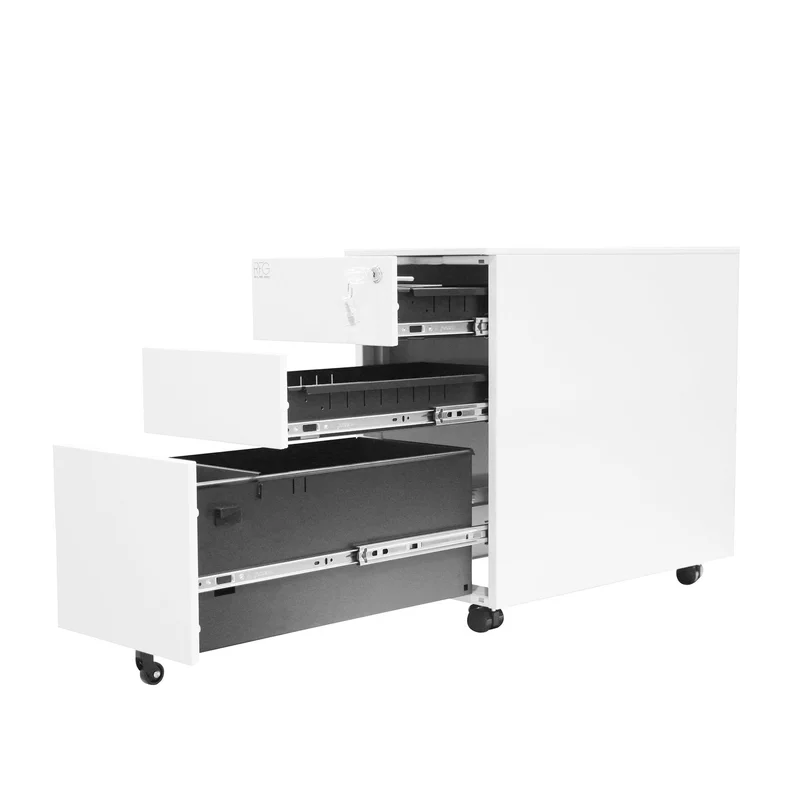 Контейнер RFG, метален, с три чекмеджета и ключ, 300 х 600 х 560 mm, бял