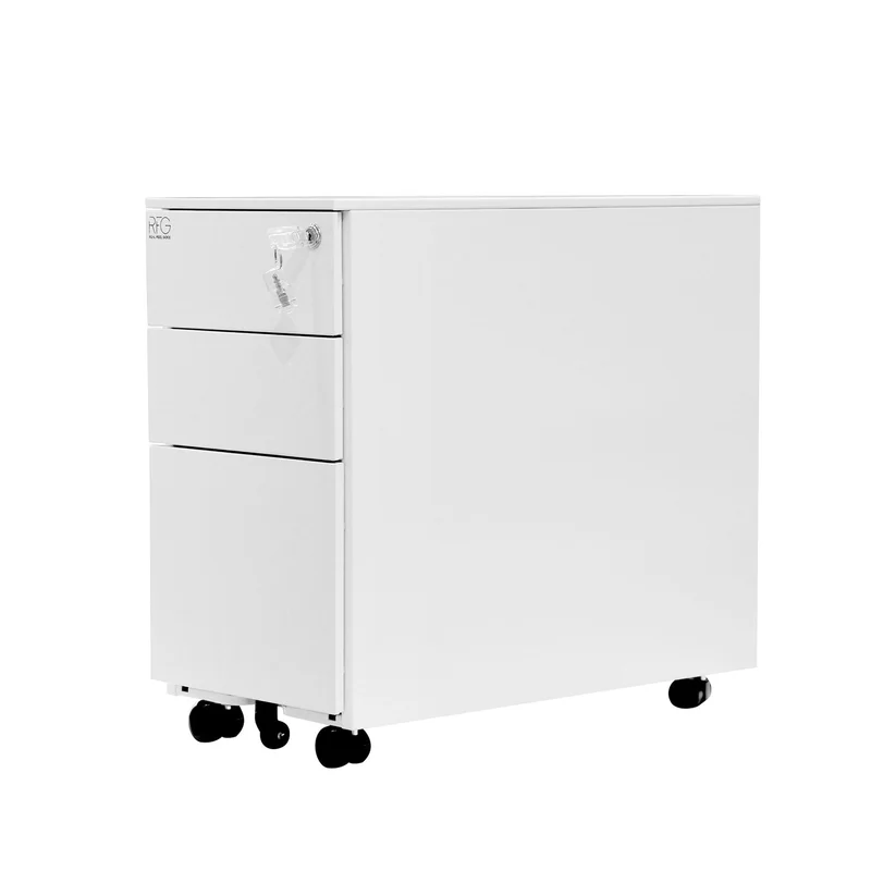 Контейнер RFG, метален, с три чекмеджета и ключ, 300 х 600 х 560 mm, бял